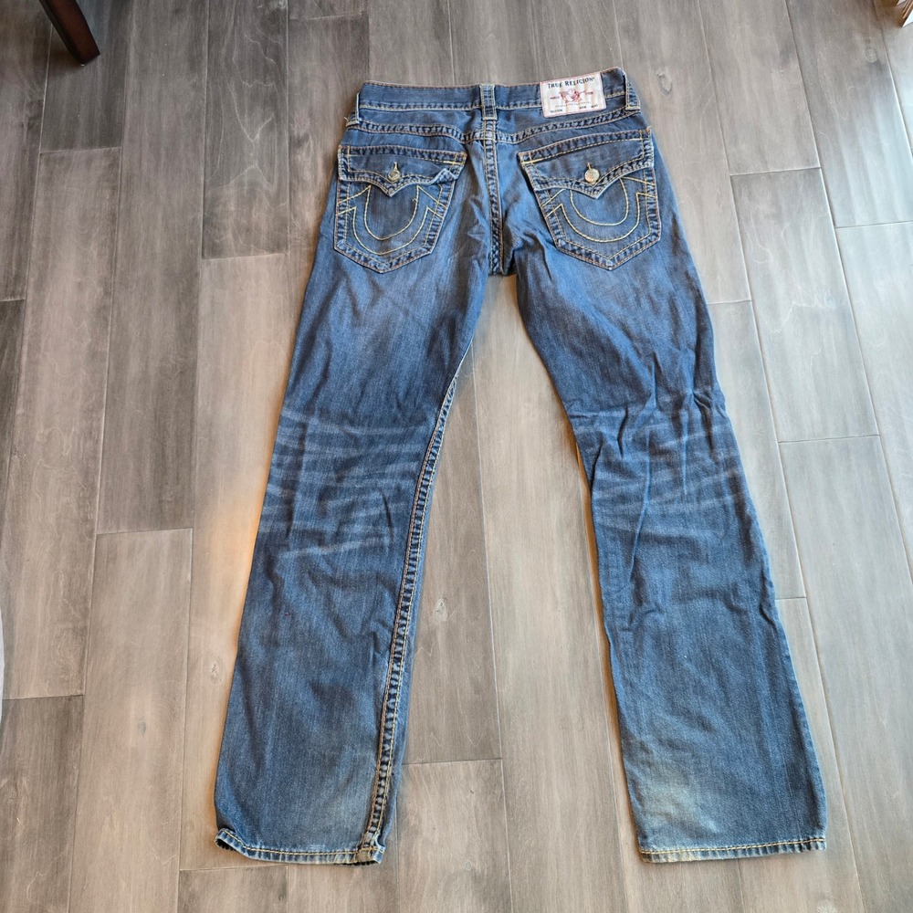 True Religion Ricky Relaxed Straight Blue Jeans button pockets Mens 31 x 31 - Picture 9 of 10